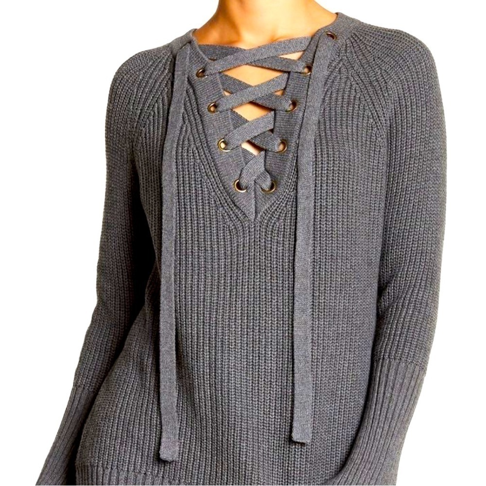 BLVD Gray Sweater With Grommets & Flared Sleeves (M/L)